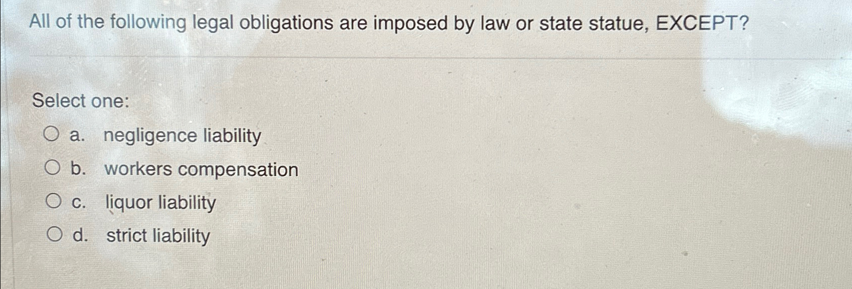Solved All of the following legal obligations are imposed by | Chegg.com