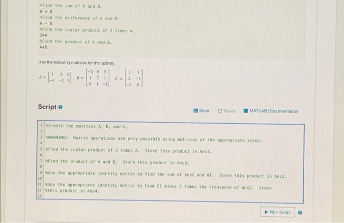 Solved 2.3 MATLAB: Matrix Operations MATLAB: Matrix | Chegg.com