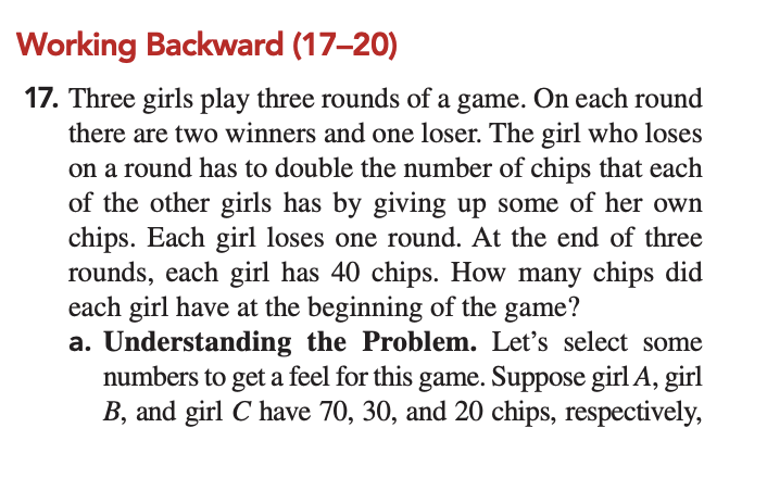 Solved Working Backward (17-20)17. ﻿Three girls play three | Chegg.com