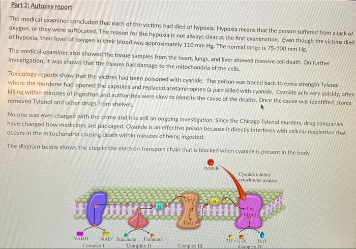 Solved Part 2: Autopsy Report The Medical Examiner Concluded 