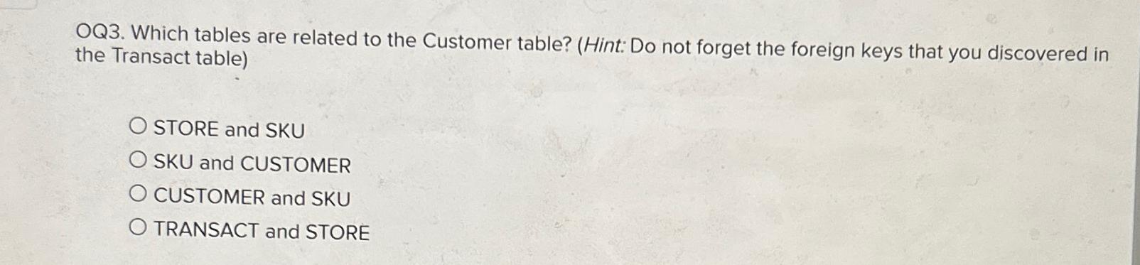 Solved OQ3. ﻿Which tables are related to the Customer table? | Chegg.com