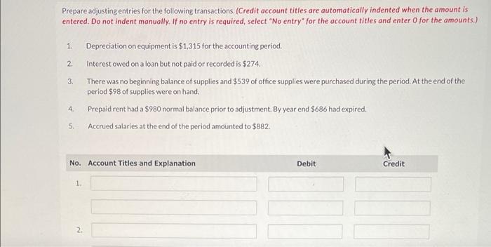 Solved Prepare Adjusting Entries For The Following | Chegg.com