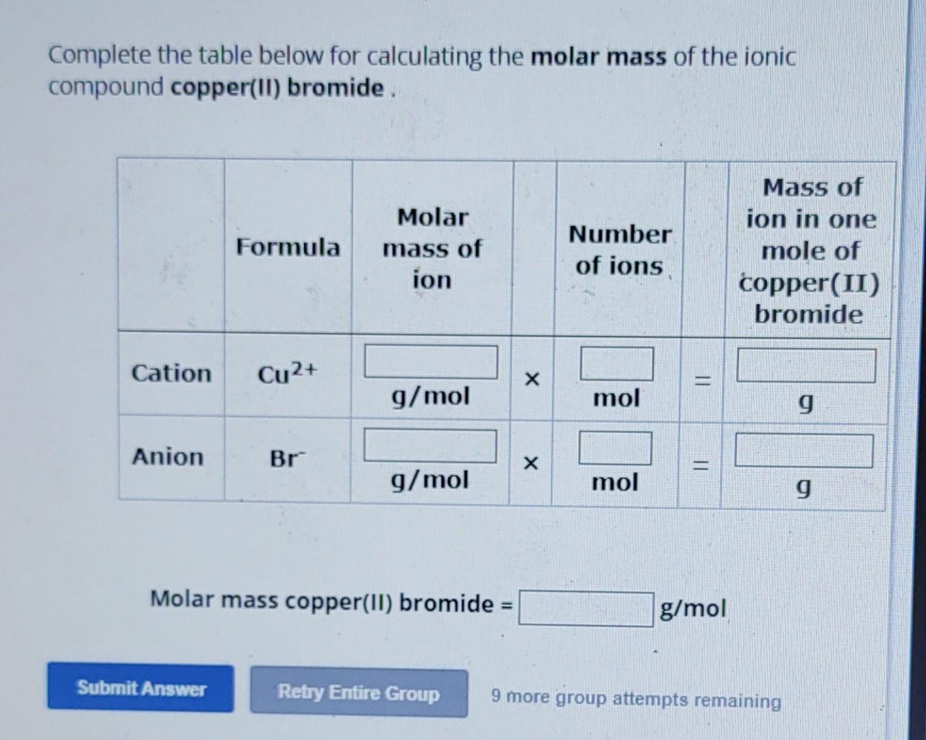 Solved Complete the table below for calculating the molar