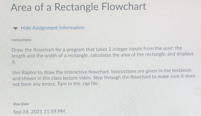 Solved Area of a Rectangle Flowchart Hide Assignment | Chegg.com