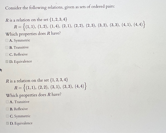 Solved Consider The Following Relations, Given As Sets Of | Chegg.com