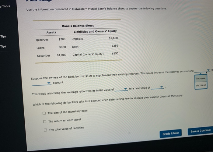 Solved 9 Bank Leverage Use The Information Presented In