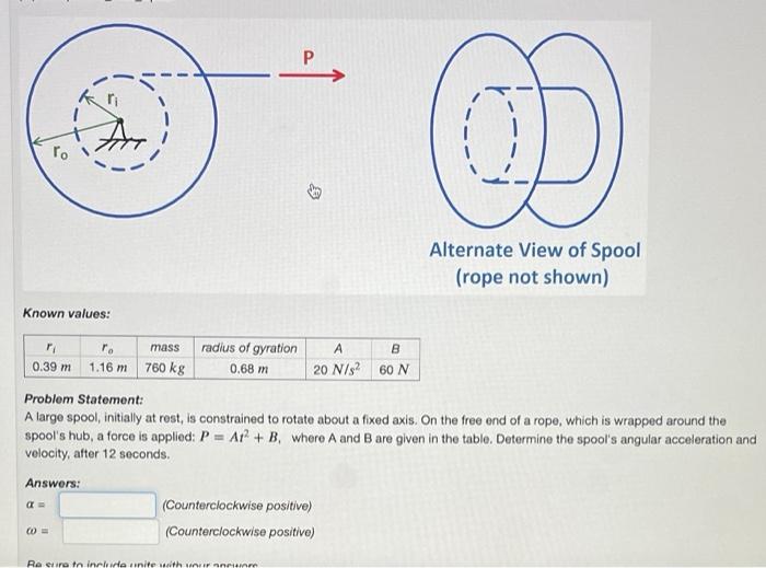 Solved P P 0 ro Alternate View of Spool (rope not shown) | Chegg.com
