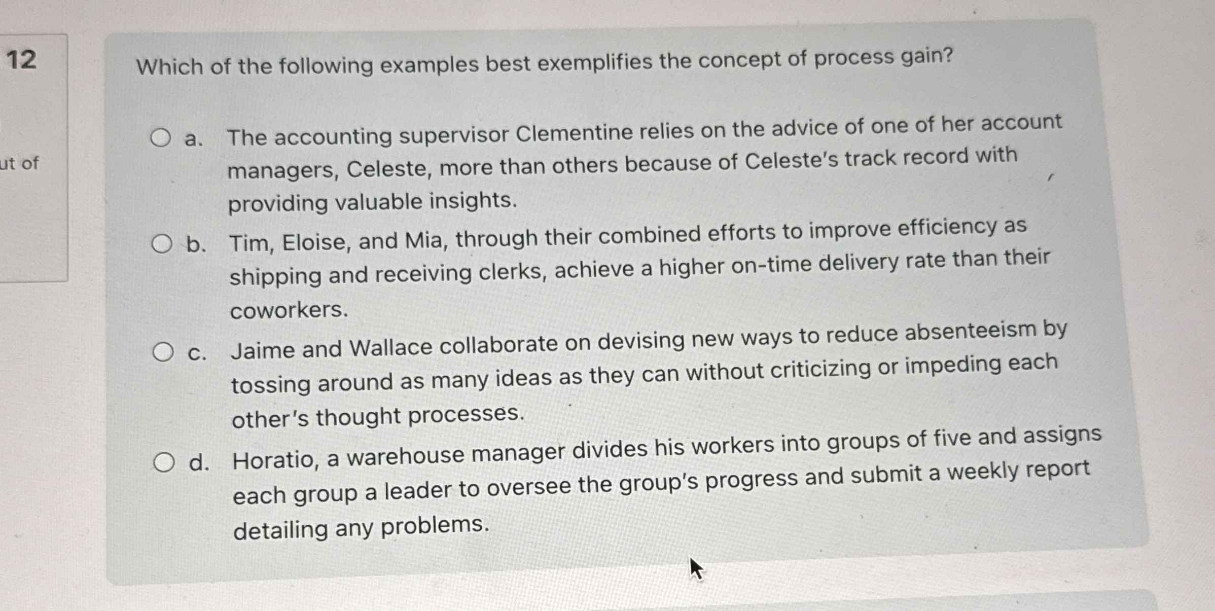 Solved 12Which of the following examples best exemplifies | Chegg.com