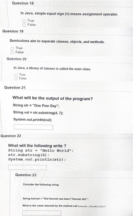 Solved Question 1 String in Java is a array class variable | Chegg.com