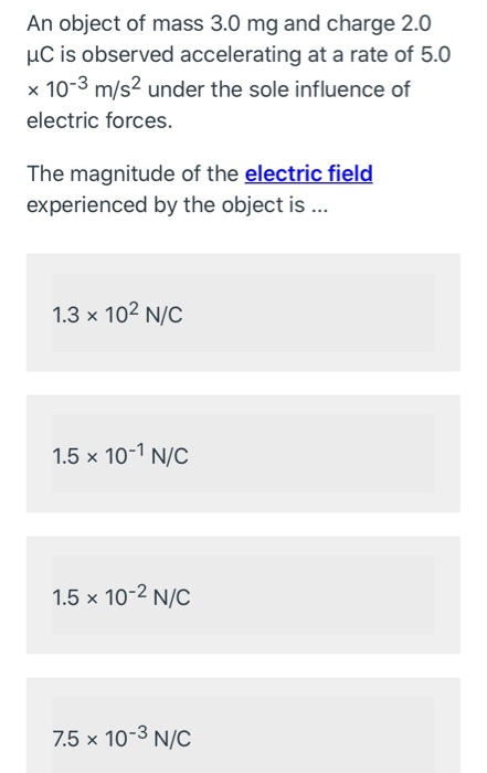 Solved An Object Of Mass 3.0 Mg And Charge 2.0 UC Is | Chegg.com