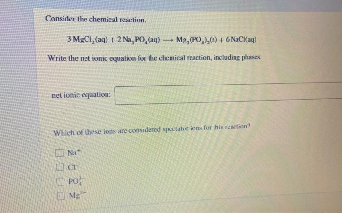 Solved Consider the chemical reaction. 3 MgCl, (aq) + 2 Na, | Chegg.com