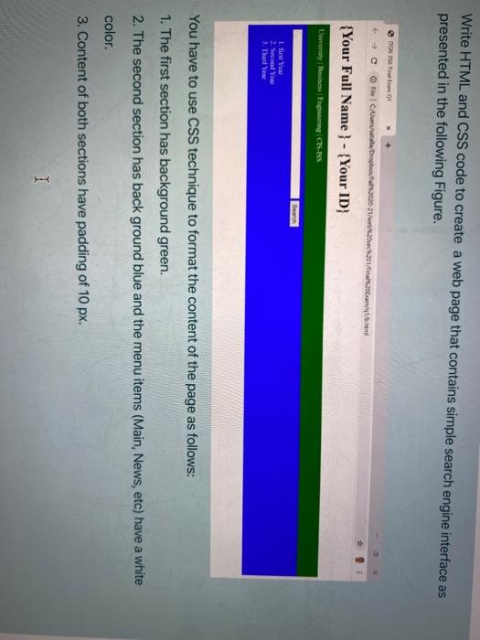 Solved Write HTML and CSS code to create a web page that | Chegg.com
