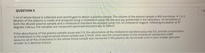 Solved 1 p QUESTIONS 1 ml of whole blood is collected and | Chegg.com