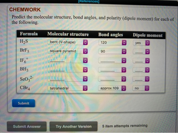 Solved (References) CHEMWORK Predict The Molecular | Chegg.com