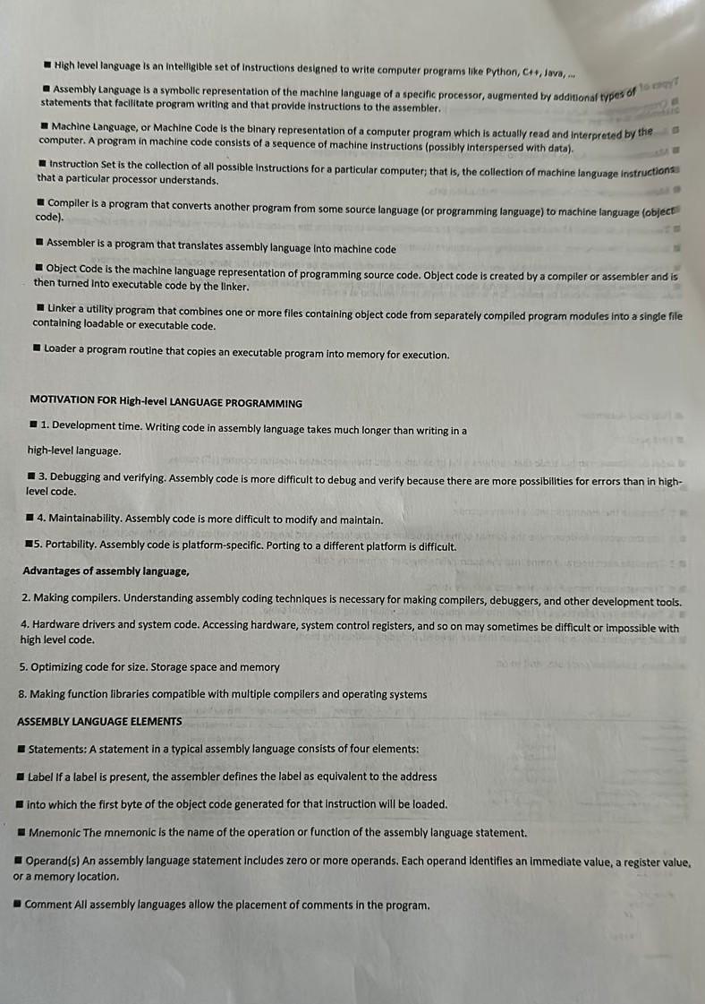 Solved High level language is an inteligible set of | Chegg.com