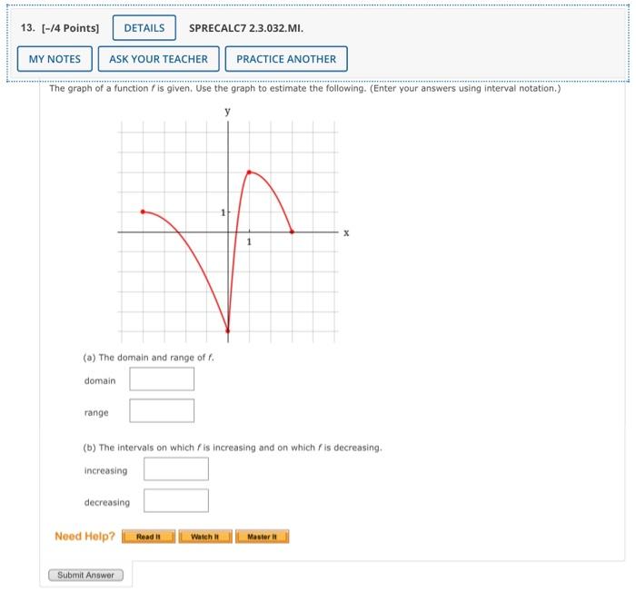 Solved 13. (-14 Points) DETAILS SPRECALC7 2.3.032.MI. MY | Chegg.com