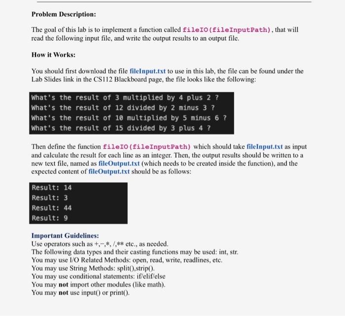 Solved Problem Description: The goal of this lab is to | Chegg.com