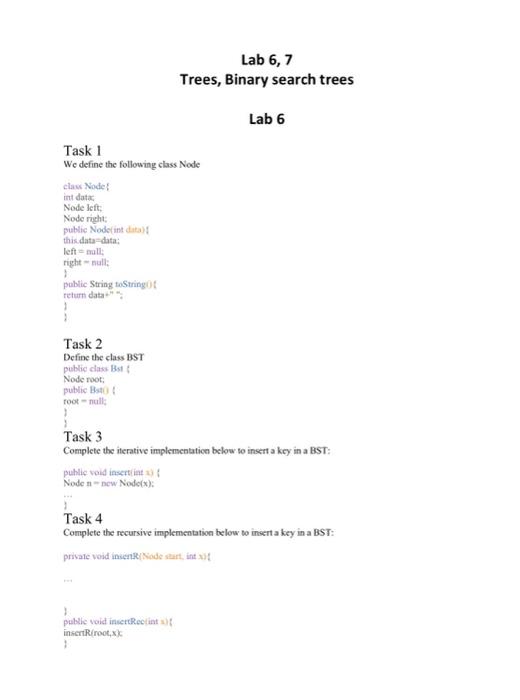 Solved Lab 6, 7 Trees, Binary Search Trees Lab 6 Task 1 We | Chegg.com