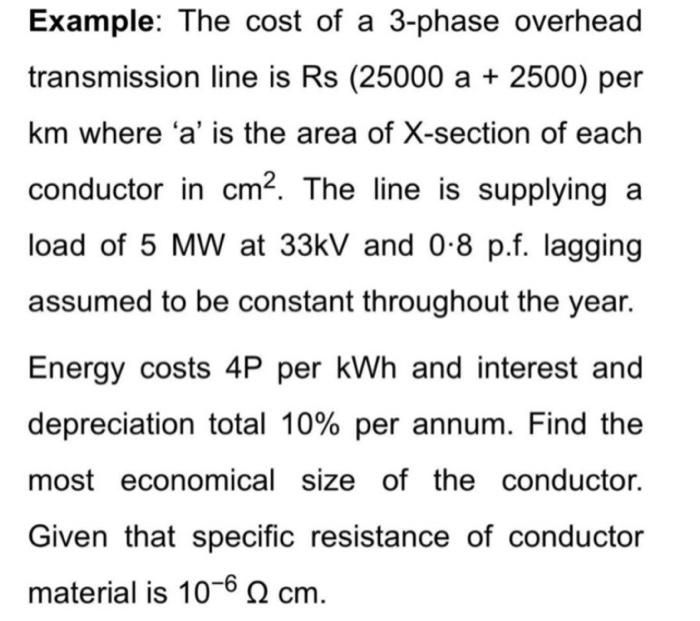 Solved Example The cost of a 3phase overhead transmission