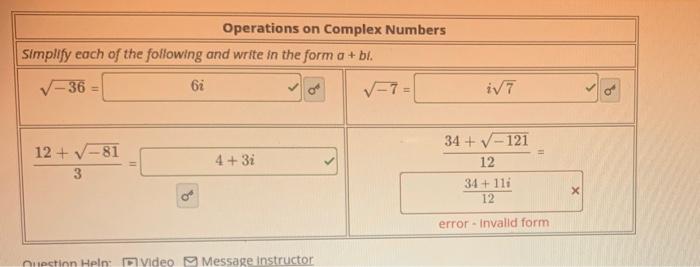 Solved Operations on Complex Numbers Simplify each of the | Chegg.com