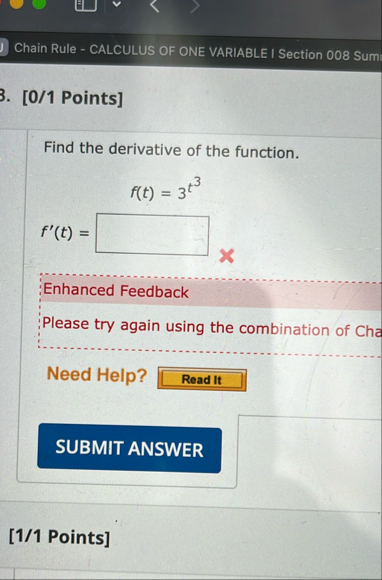 Solved Chain Rule - ﻿CALCULUS OF ONE VARIABLE I Section | Chegg.com