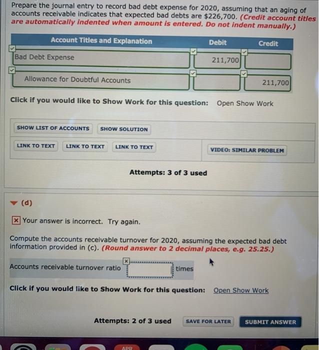 Solved Prepare the journal entry to record bad debt expense 