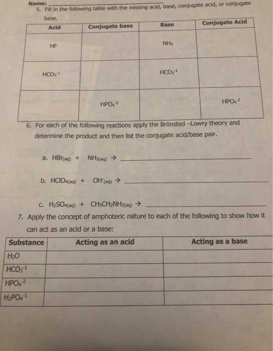 Solved Name: 5. Fill in the following table with the missing | Chegg.com