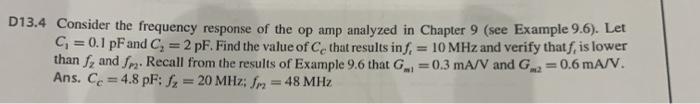 Solved D13.4 Consider the frequency response of the op amp | Chegg.com