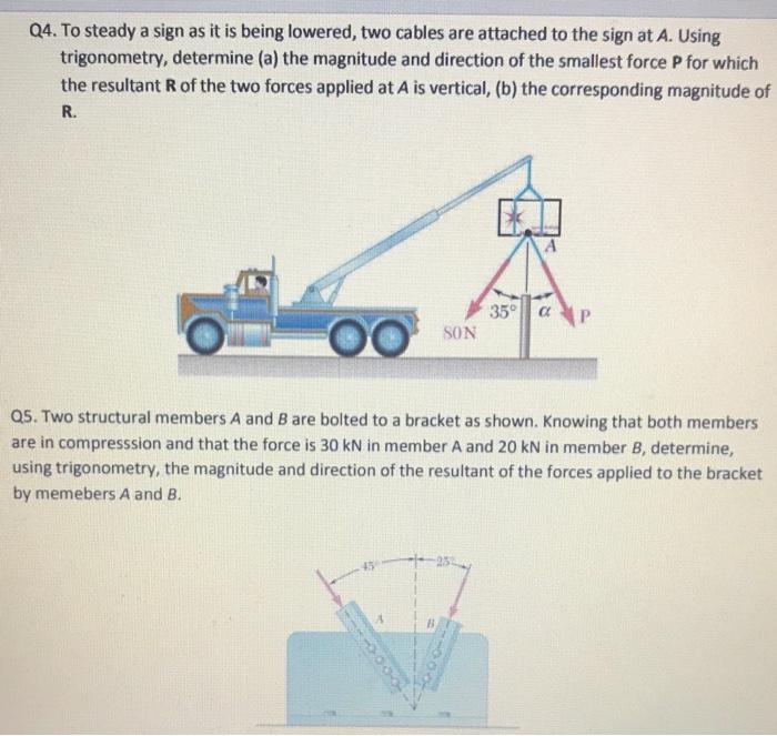 Solved Q1. Two forces are applied as shown to a hook | Chegg.com