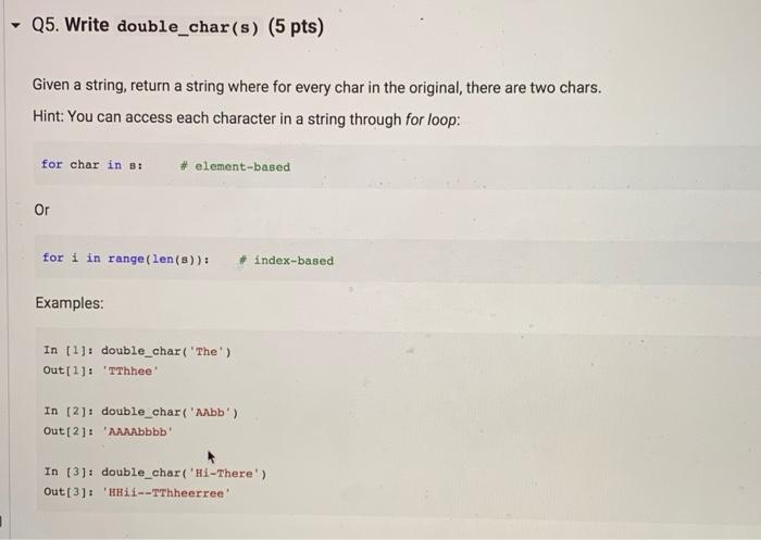 Solved Q5. Write double_char(s) (5 pts) Given a string, | Chegg.com