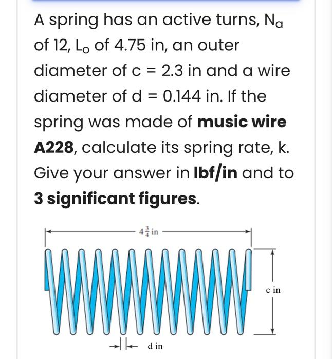 Solved A spring has an active turns, Na of 12,L0 of 4.75 in, | Chegg.com