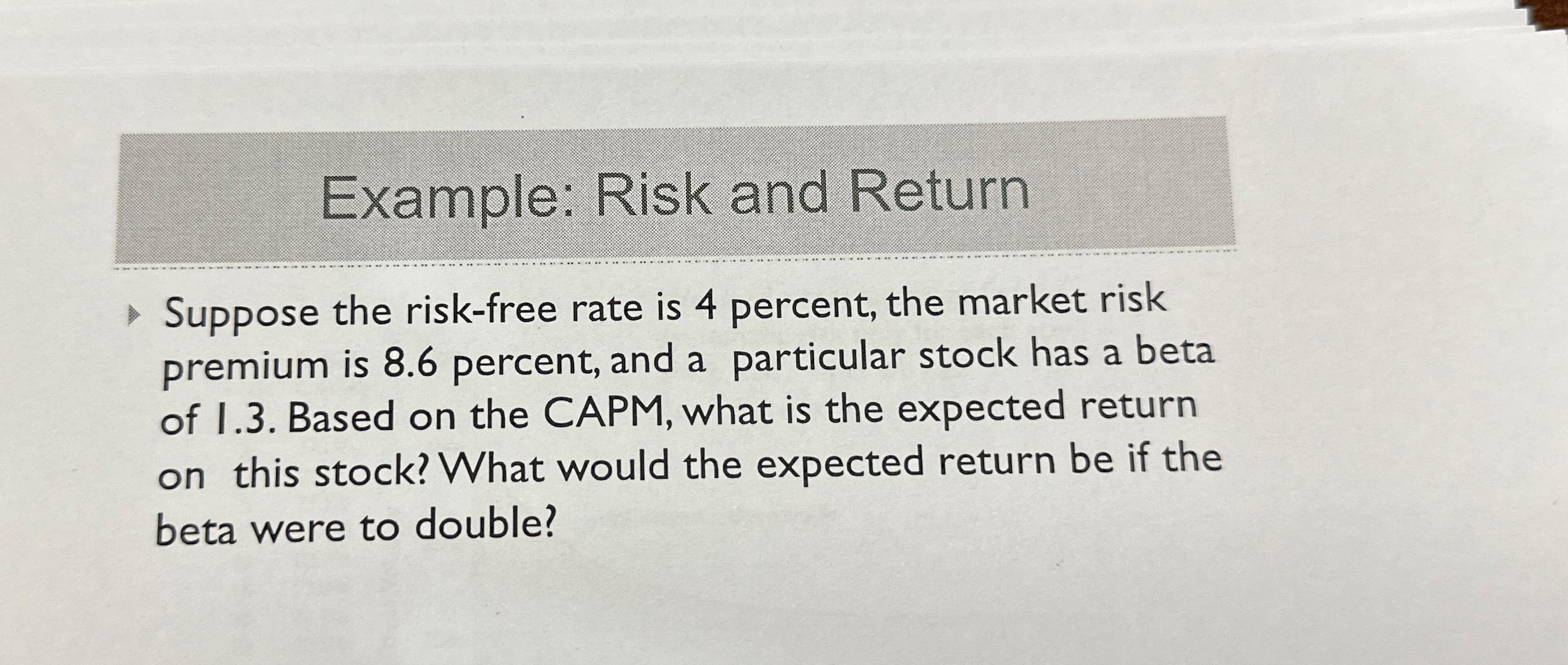 risk free rate of return example