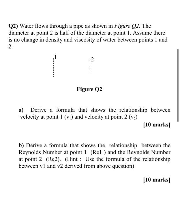 Solved Q2) Water flows through a pipe as shown in Figure Q2. | Chegg.com