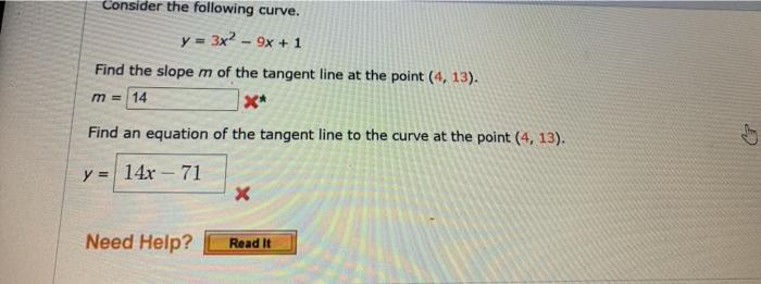 Solved Consider The Following Curve Y 3x2 9x 1 Find 1454