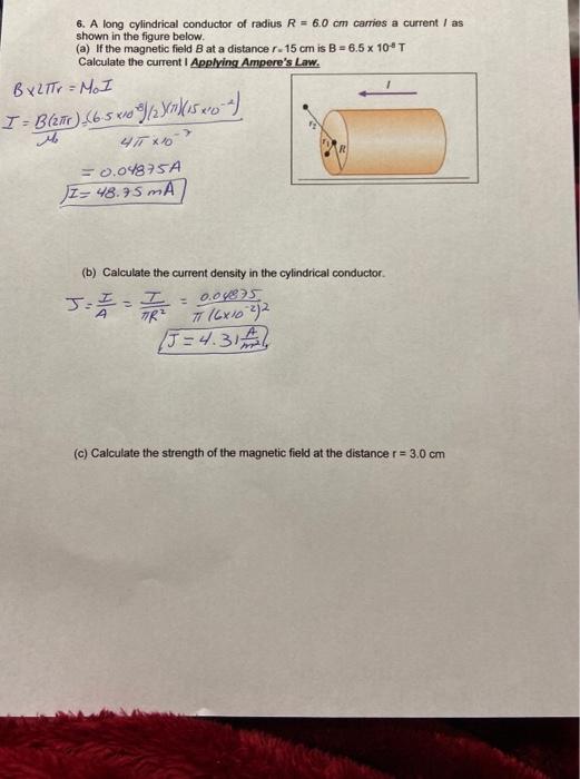 Solved 6. A long cylindrical conductor of radius R = 6.0 cm | Chegg.com