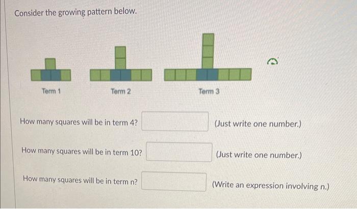 Solved Consider the growing pattern below. How many squares | Chegg.com