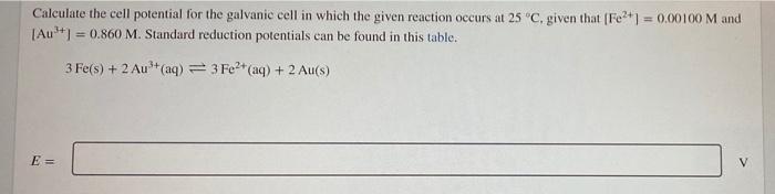 Solved Calculate the cell potential for the galvanic cell in | Chegg.com