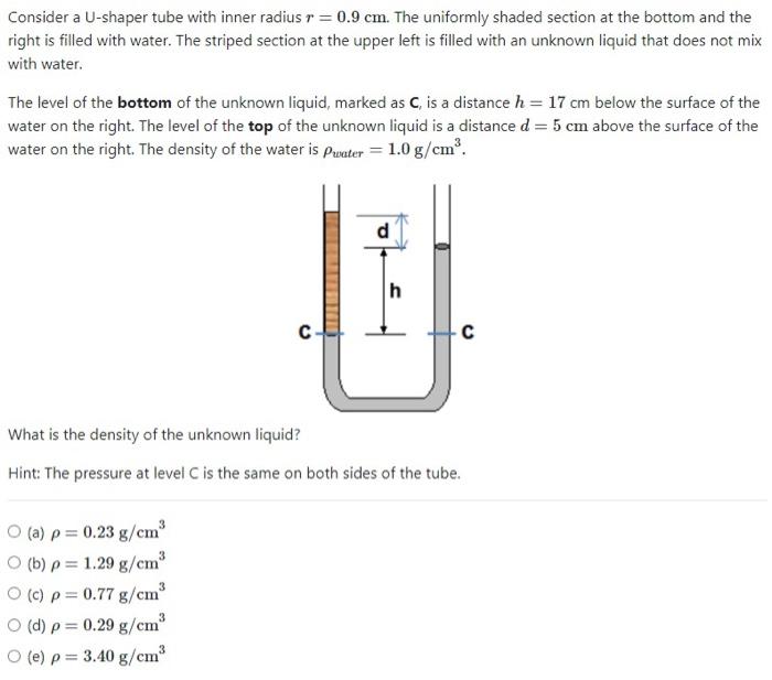 Solved Consider a U-shaper tube with inner radius r = 0.9 | Chegg.com