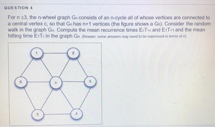 QUESTION 4 For n 23, the n-wheel graph Gn consists of | Chegg.com