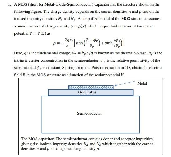 1. A MOS (short for Metal-Oxide-Semiconductor) | Chegg.com
