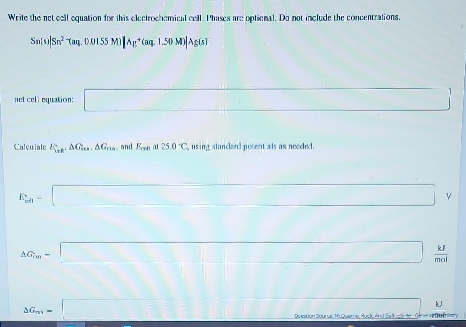 Solved Write the net cell equation for this electrochemical | Chegg.com