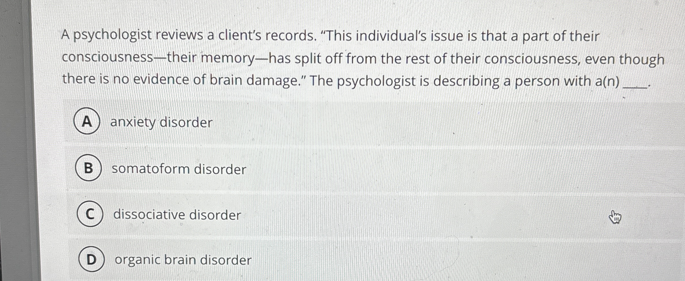 [Solved] A psychologist reviews a client's records. u00