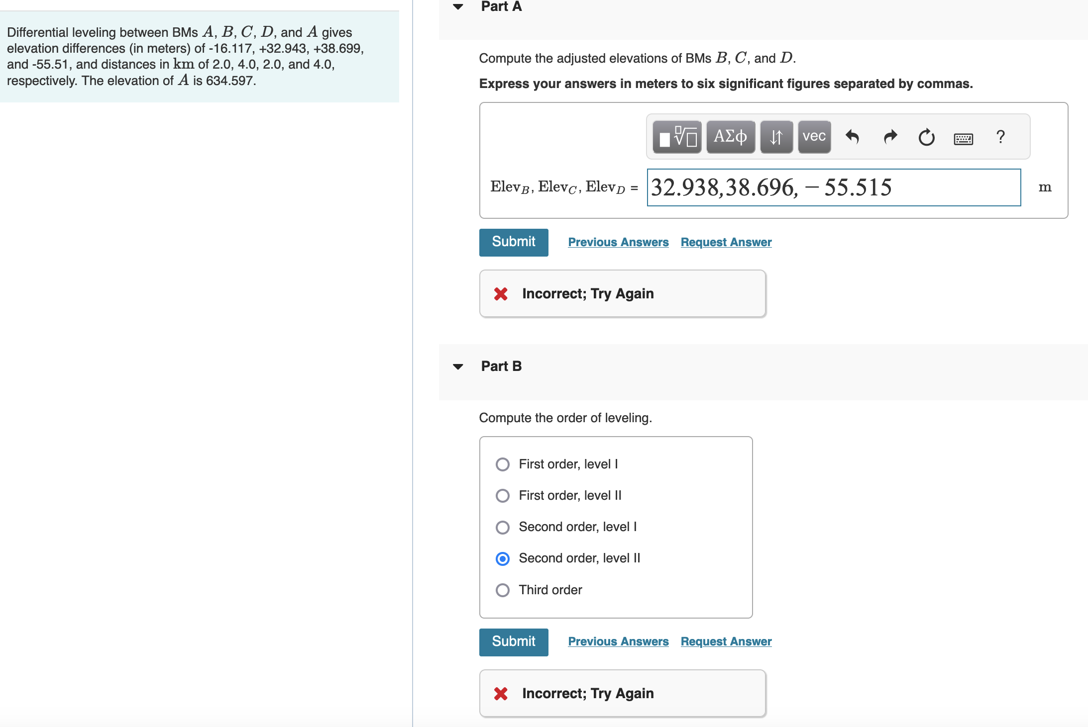 Solved Differential Leveling Between BMs A,B,C,D, ﻿and A | Chegg.com