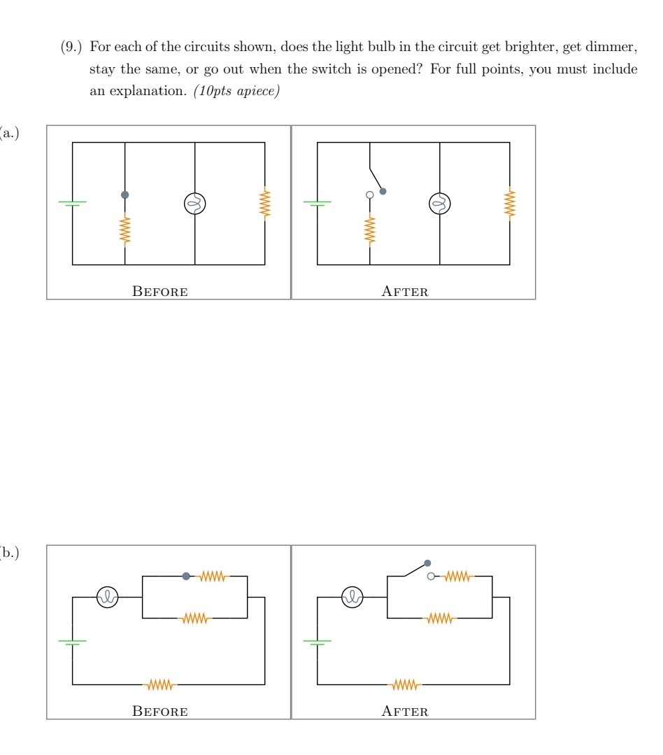 Solved (9.) ﻿For each of the circuits shown, does the light | Chegg.com