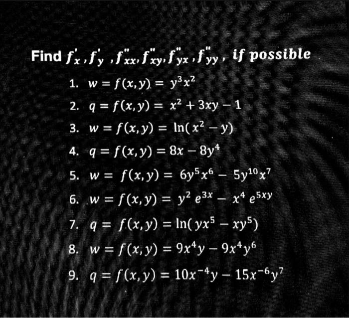 Find \( f_{x}^{\prime}, f_{y}^{\prime}, f_{x x}^{\prime \prime}, f_{x y}^{\prime \prime}, f_{y x}^{\prime \prime}, f_{y y}^{\