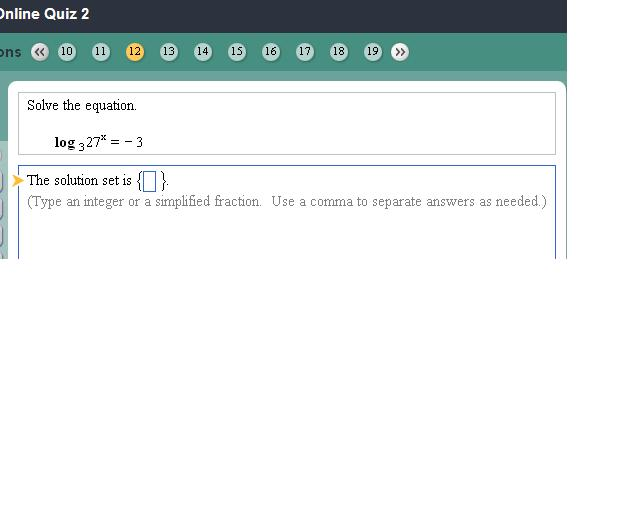 Solved Solve the equation. log 3 27x = - 3 The solution | Chegg.com