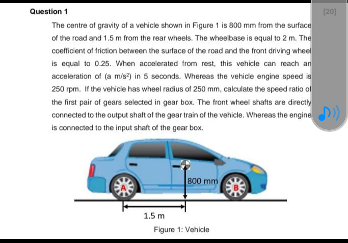 Solved Question 1 [20] The centre of gravity of a vehicle | Chegg.com