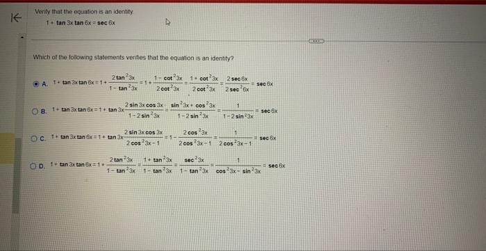 Solved Verily That The Equation Is An Identity Chegg Com