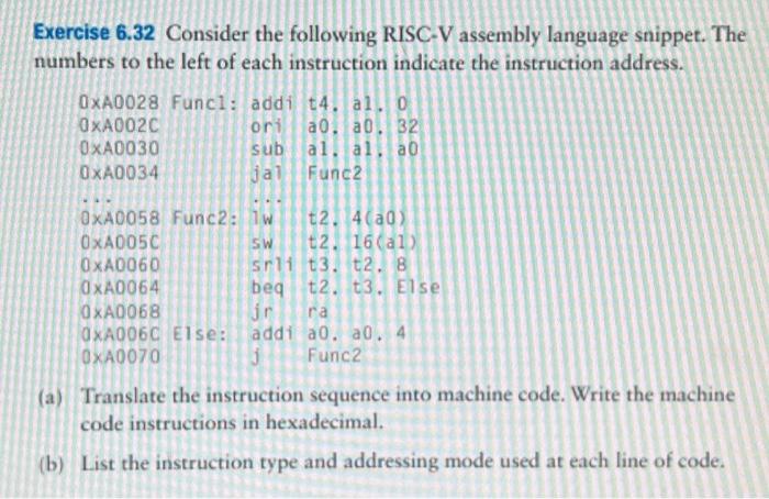 Solved Exercise 6.32 Consider The Following RISC-V Assembly | Chegg.com