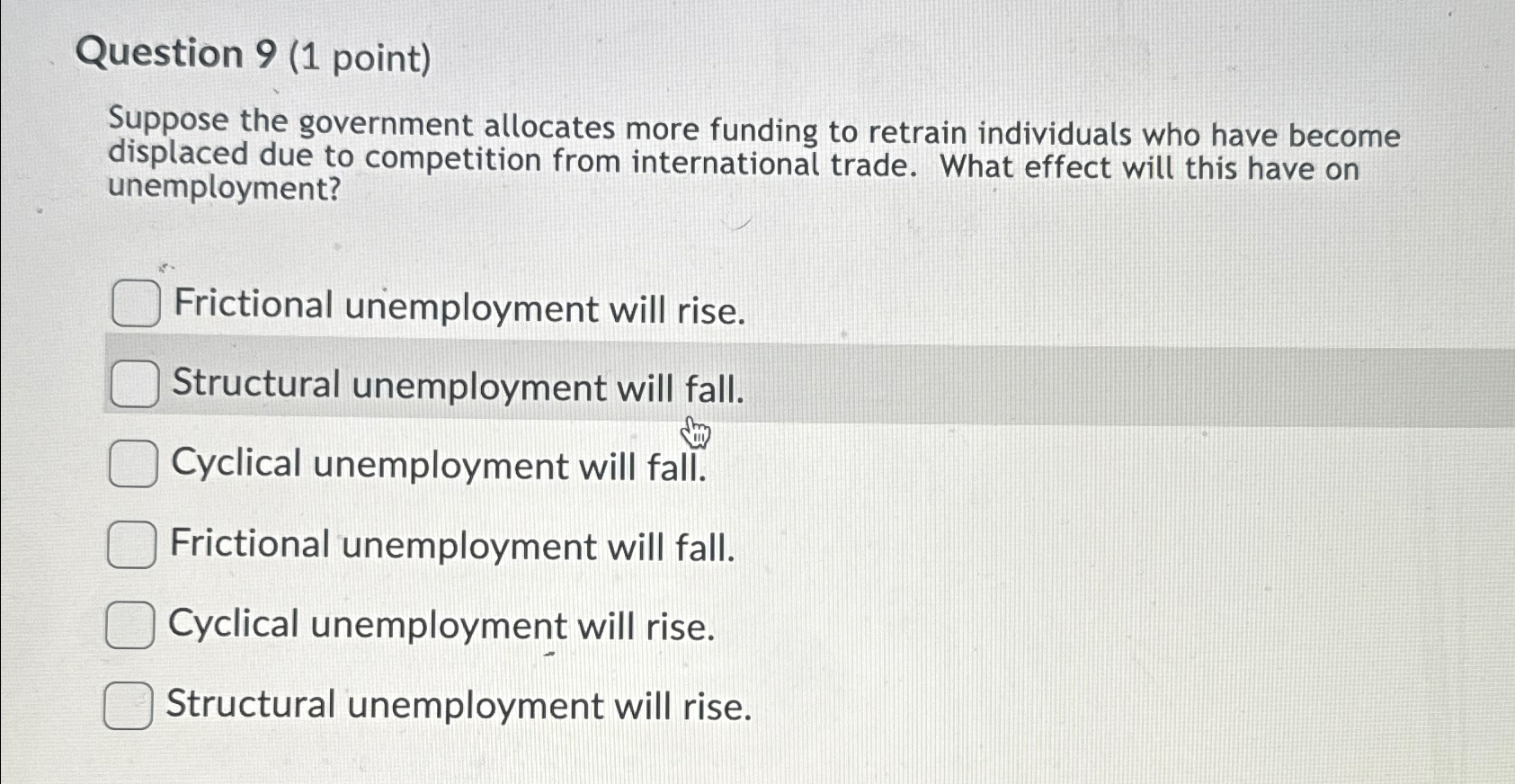 Solved Question 9 (1 ﻿point)Suppose the government allocates